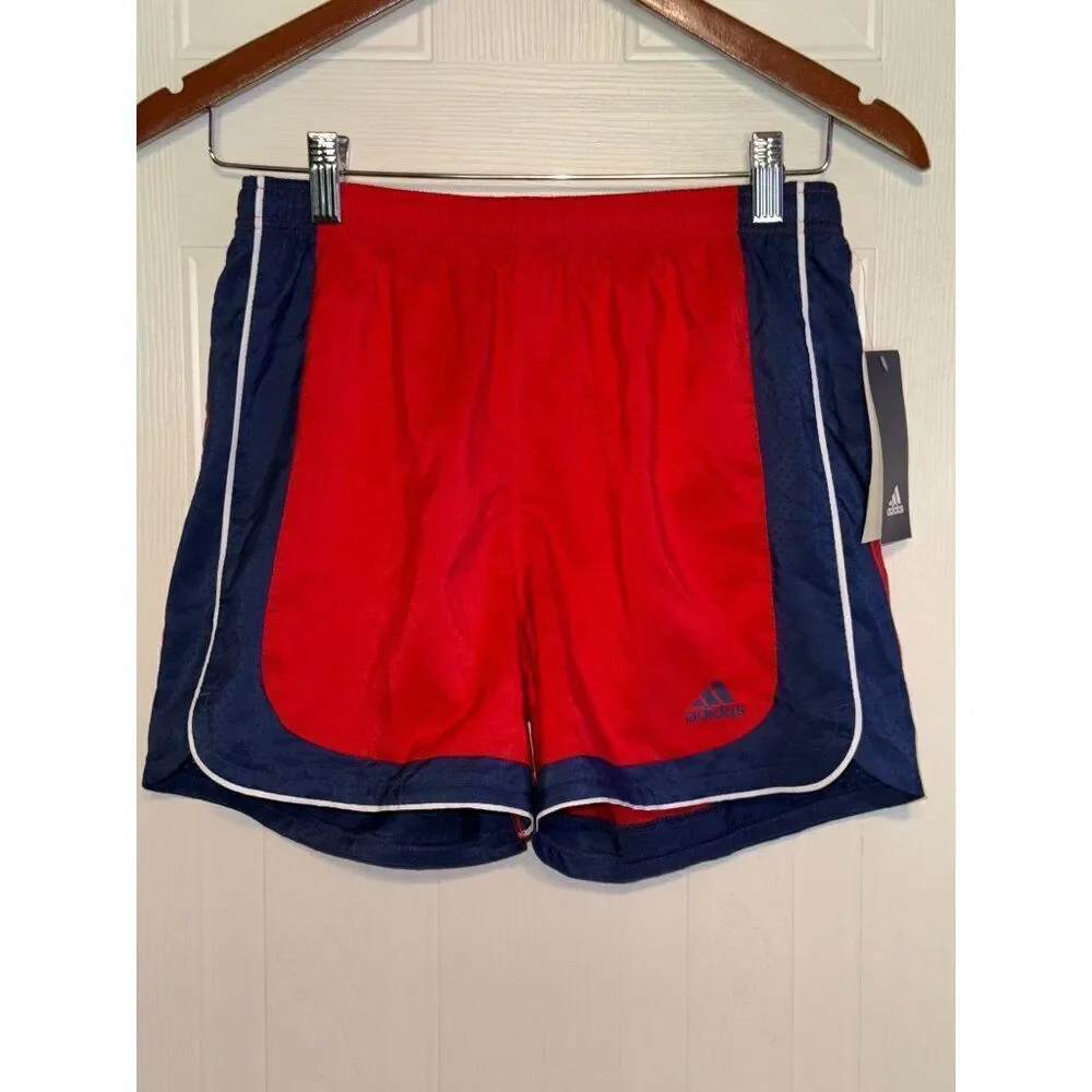 NWT Adidas Girls  Vivid Red & Navy Blue Woven Shorts‎ Size XL